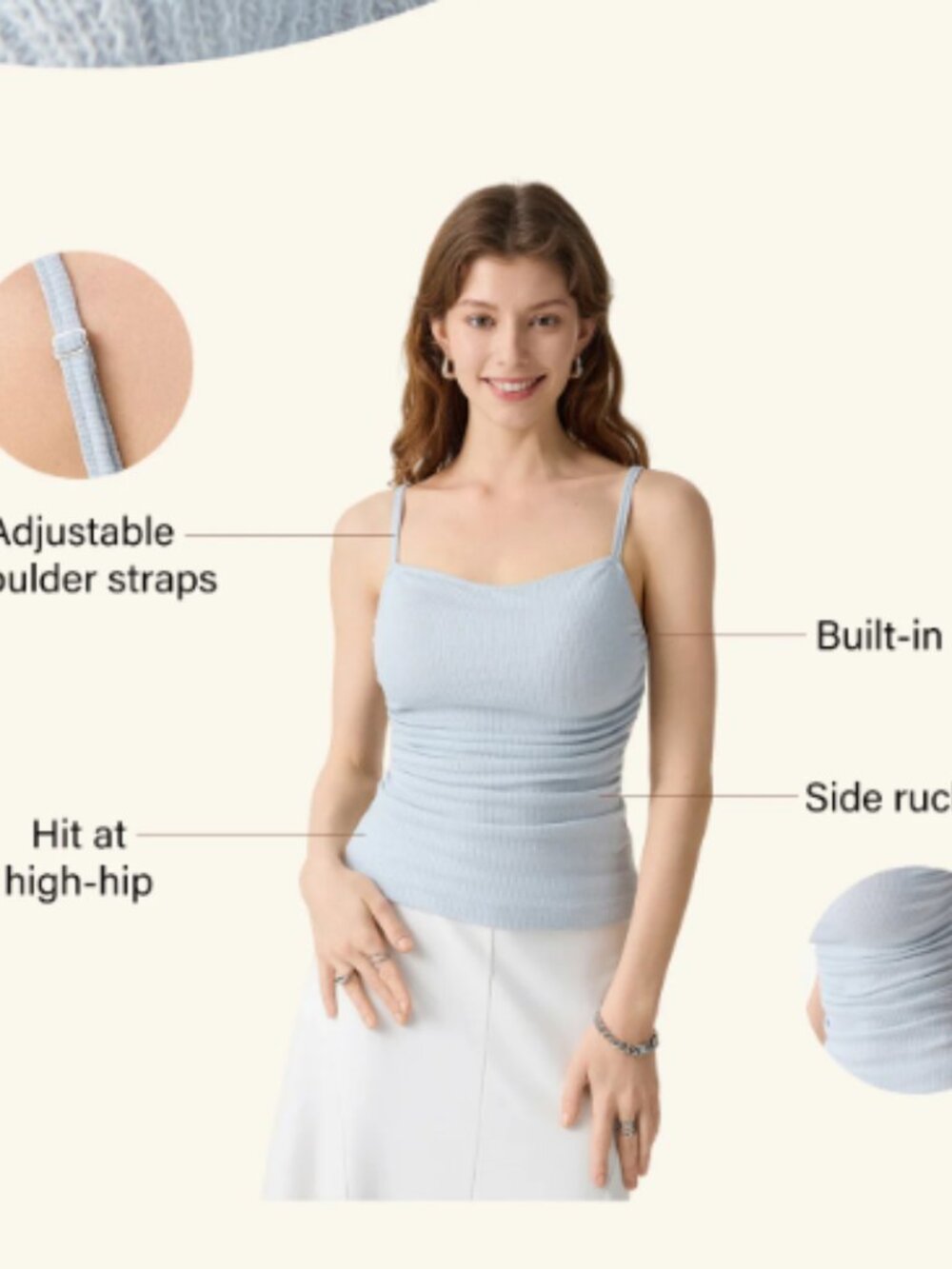 OGL Move Soft Textured Adjustable Spaghetti Bra Tank Rock Thunder Grey Small
